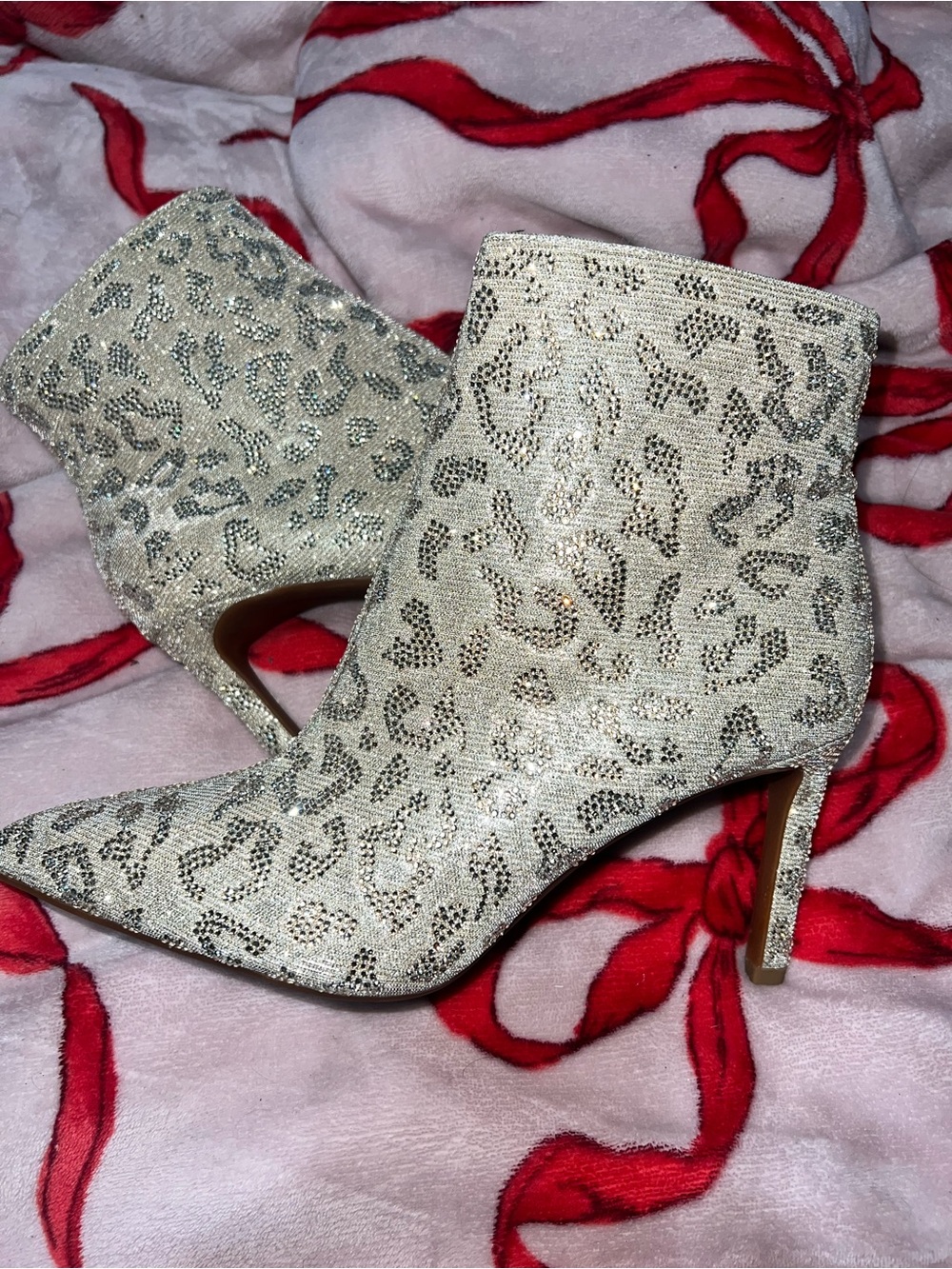 Gianni Bini Cream Sparkle Leopard Print Ankle Boots